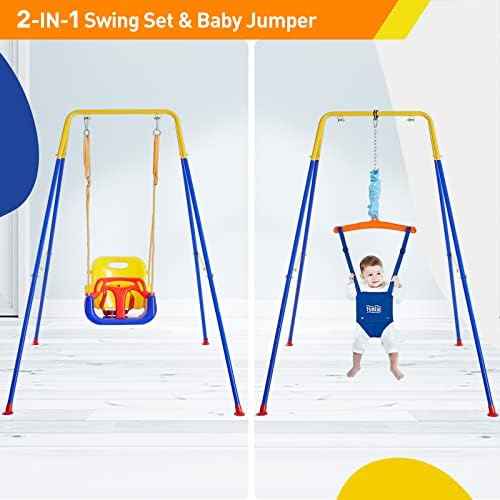 Toddler Swing Set Easy Assembly- FUNLIO 2 1 شديدة التحمل للاستخدام الداخلي/الخارجي للأطفال