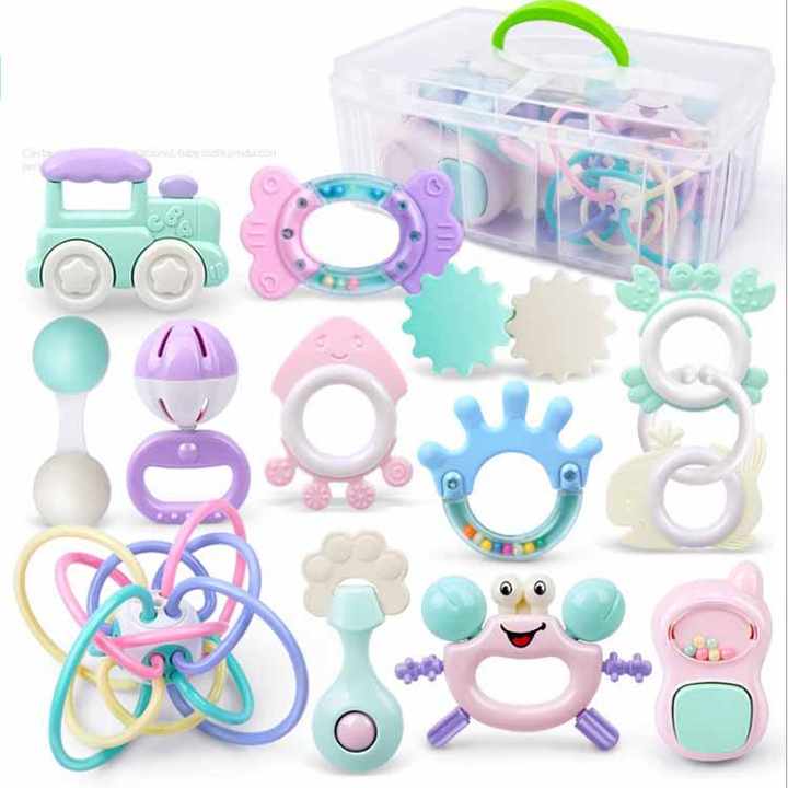 Infant Baby Toys 0-12M Baby Rattle and Teether Toy Food Grade Teething Toys for Newborn 
