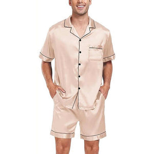Men's short silk pajama set with design 