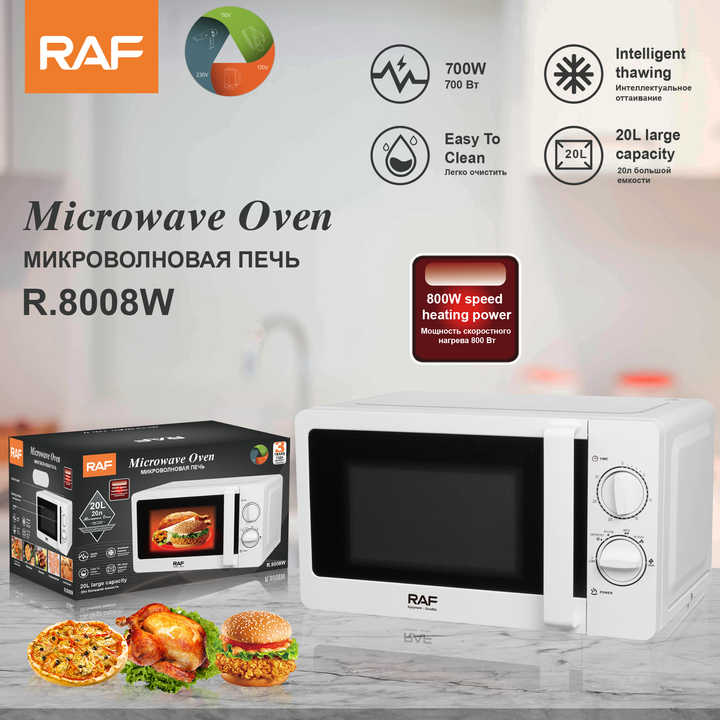 فرن ميكروويف كهربائي كبير 20 لتر بتحكم ميكانيكي في المطبخ مع صوت تشغيل/إيقاف Large 20L Electric Microwave Oven with Mechanical Kitchen Control and On/Off Sound