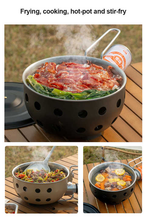 Camping Gas Stove with Non-Stick Pan, Windproof, 