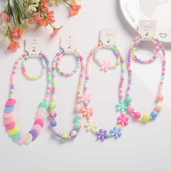 Classic children's jewelry, beaded necklaces and bracelets for girls, jewelry necklace and bracelet for children and girls 