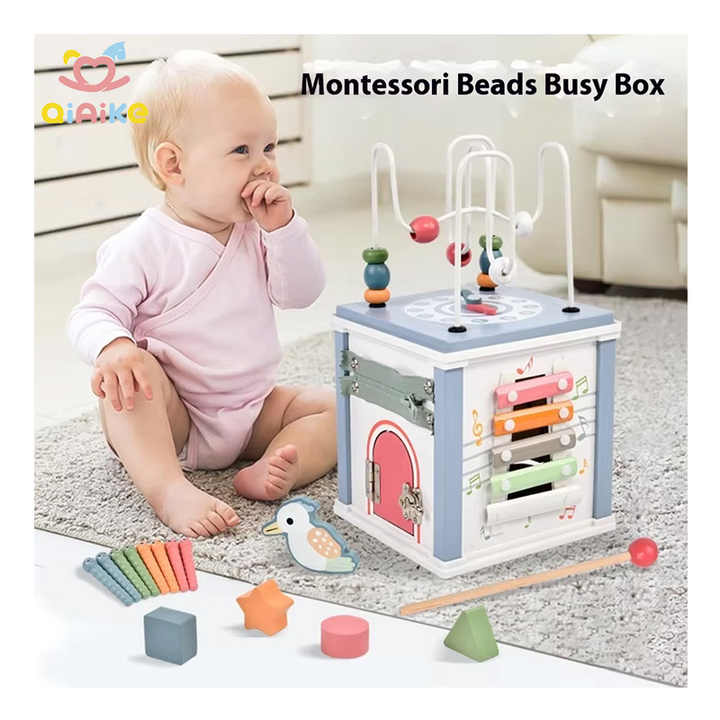 Montessori Activity Cube Beads Multifunctional Wooden Educational Toys for Children 