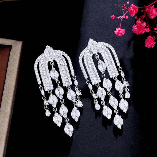 Luxury long beaded wedding earrings