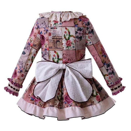 OEM Pettigirl Girls Floral Dress With Bow-موديل مع ياقة