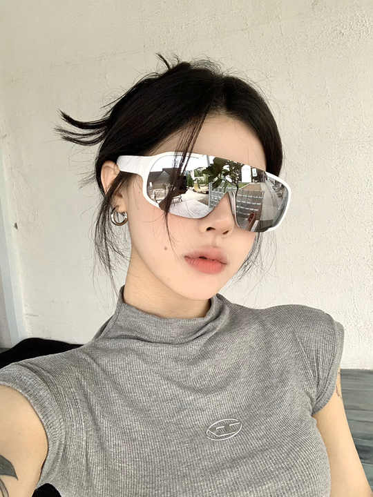 Women's Slimming Large Frame Sunglasses Outdoor Mountaineering Cycling Sports Windproof Eye Protection Ski Goggles Silver 