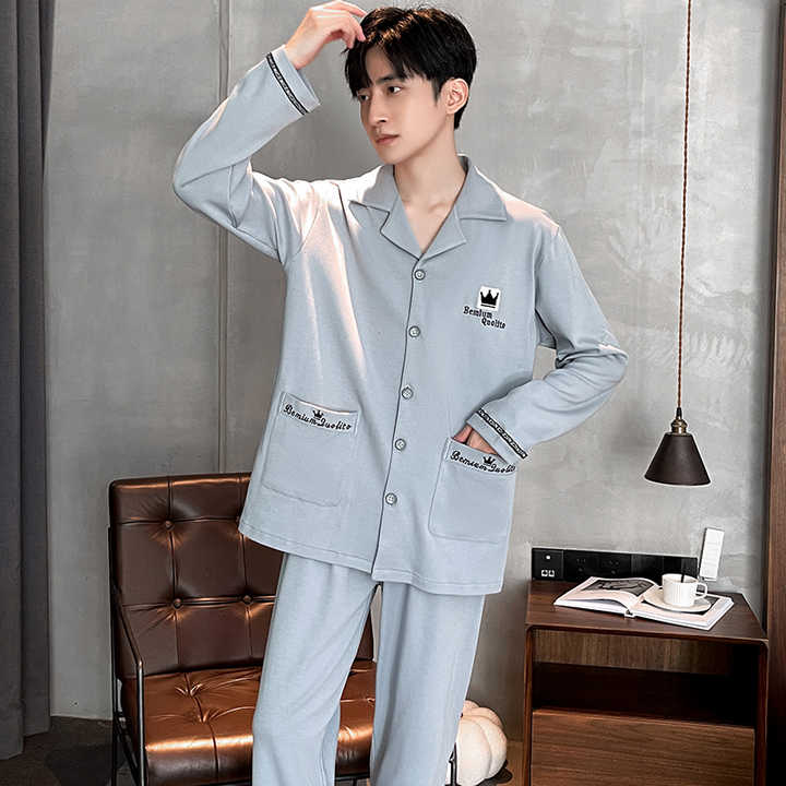 Men's Long Sleeve Pajamas Spring and Autumn Suit 