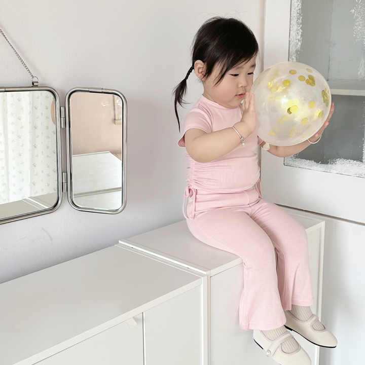 Little Girls Summer Clothes Set Short Sleeve T-shirt Tops+Light-up Pants 2 Piece Outfits M3804