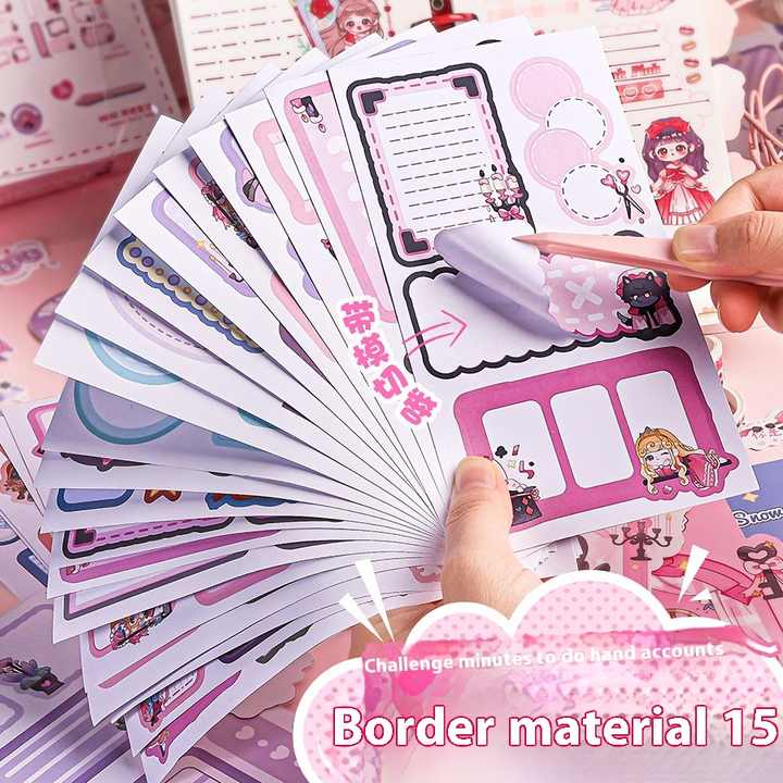 مجموعة دفتر ملاحظات على شكل قلب فتاة لطيفة . Cute Girl Heart Shaped Notebook Set with Inlaid Design