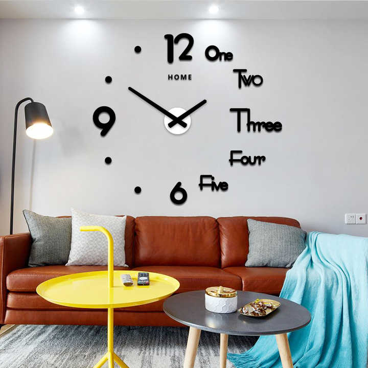 ساعة ديكورحائط كبيرة بدون إطار بتصميم عصري لتزيين المنزل