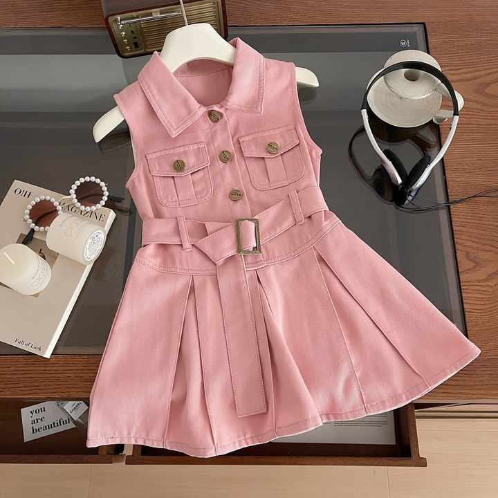 Summer New Girls' Casual Sleeveless-فستان جينز صيفي