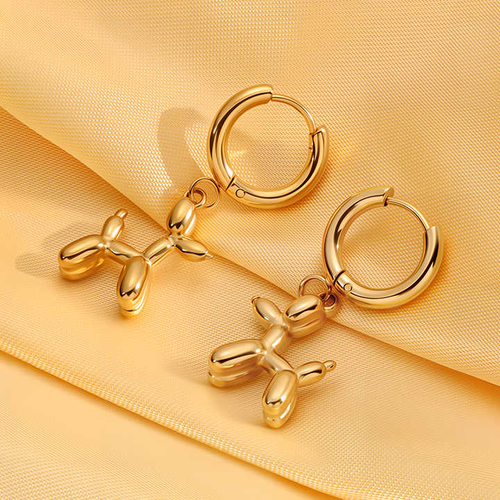 Cute 18K Gold Plated Stainless Steel-أقراط على شكل كلب