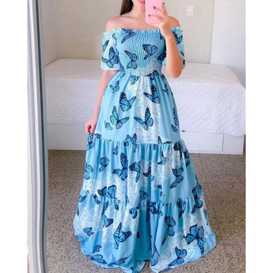 فستان نسائي طويلة صيفي بدون أكتاف