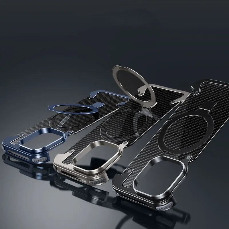 Luxury Carbon Fiber Magnetic Metal Aluminum Frameless Back Cover for iPhone 16 Pro Max 