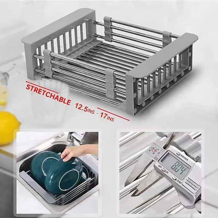 Adjustable sink, dish drainer, stainless steel basket over the sink
