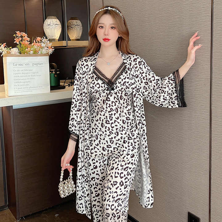 Sexy Satin Lace Pajamas 3 Pieces