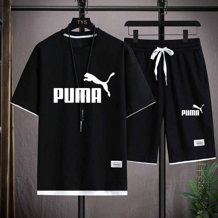 High Quality Men's Short Sleeve Top and T-Shirt Set Durable Breathable for Summer Outdoor Activities Printed Pattern 