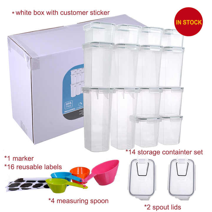 14 ادوات مطبخ منزلية بلاستيكية منظم أشياء متعددة حاوية تخزين طعام العدس مخزن مخزن 14pcs Plastic Household Kitchen Tools Organizer Multi-purpose Food Storage Container Lentils Pantry Storage