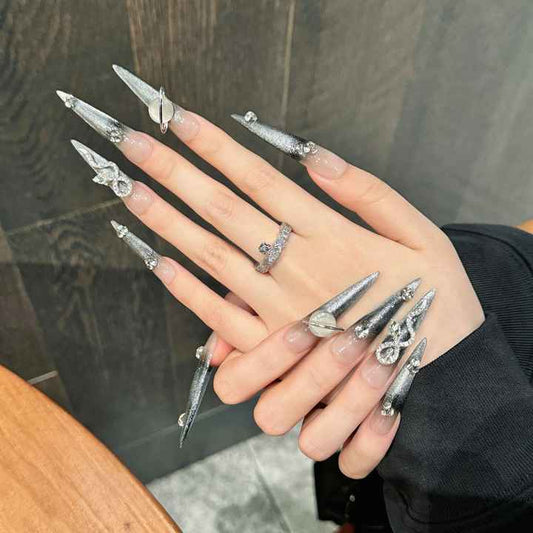 Long Pointed Nails with Silver 