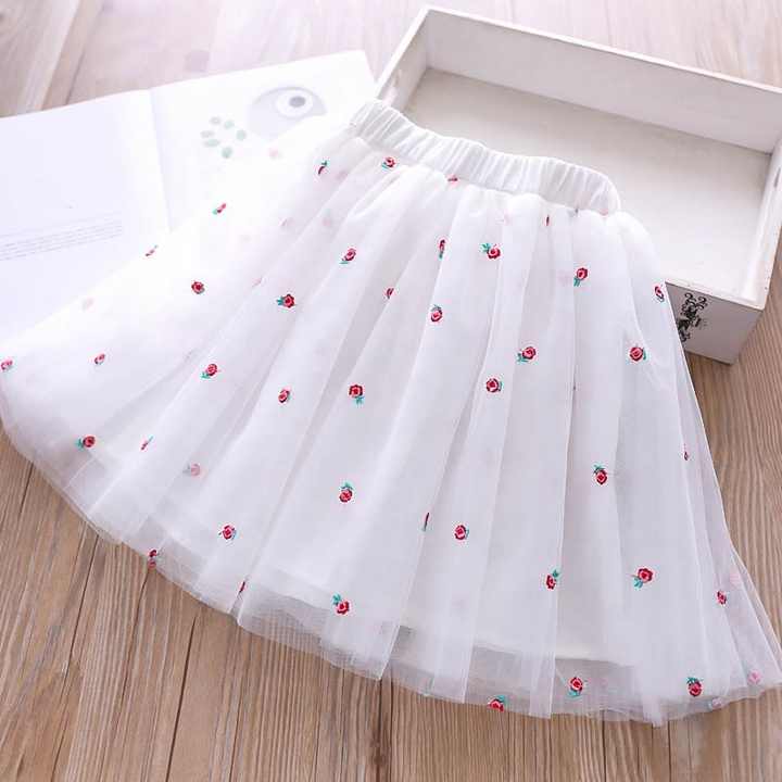 الصيف الفتيات مجموعة ملابس الدنيم زهرة المطرزة التلبيب 2022 Summer Girls Clothing Set Denim Flower Embroidered Lapel Top + Net Yarn Skirt 2 Pieces Suit Princess Baby Kids Children Clothes