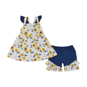 Sunflower Floral Top Shorts Baby-فساتين صيفية وردية مطرزة بالترتر للفتيات
