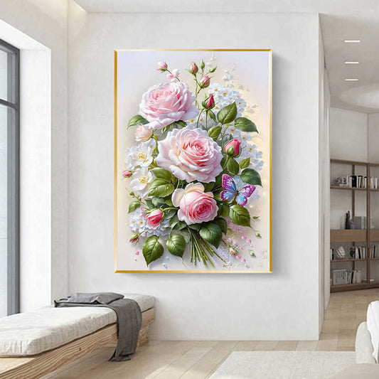 Flowers 5d Diamond Painting White Roses-لوحة زهور ماسية