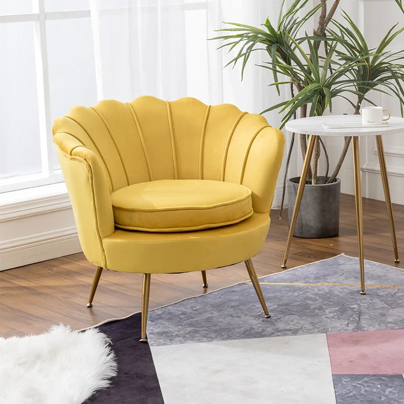 Modern club chair with velvet touch and gold metal legs for bedrooms and living rooms 