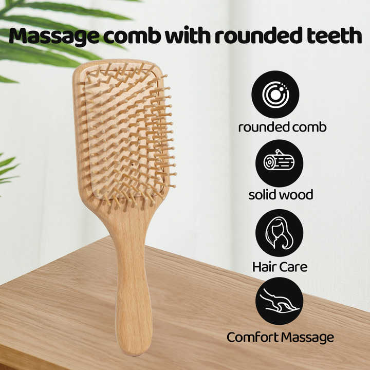 Wooden Air Cushion Massage Comb For Women - أداة علاجية ذات أسنان واسعة وشخصية كبيرة، فرشاة شعر أسطوانية