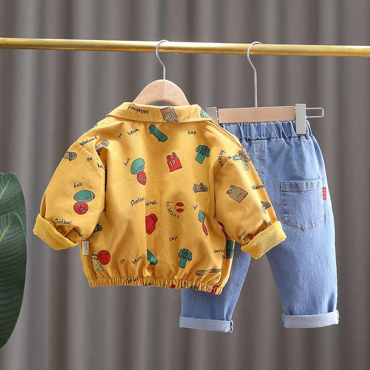 Boys' Pants Long Sleeve Suit, Cartoon Coat, Children's Three-piece Set 