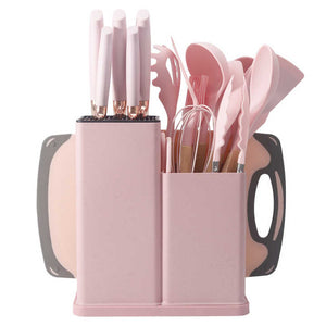 Best Selling 19 Piece Non-Stick Silica Gel Cookware Set Silicone Kitchen Utensil Set with Wooden Handle 