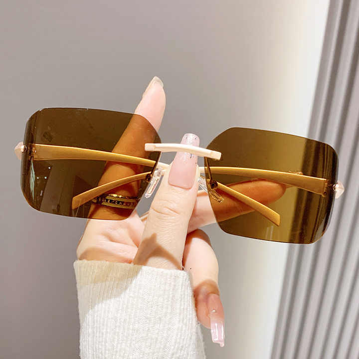نظارات شمسية مربعة زرقاء بدون إطار للنساء-Newest UV400 Blue Rimless Square Sun Glasses Women
