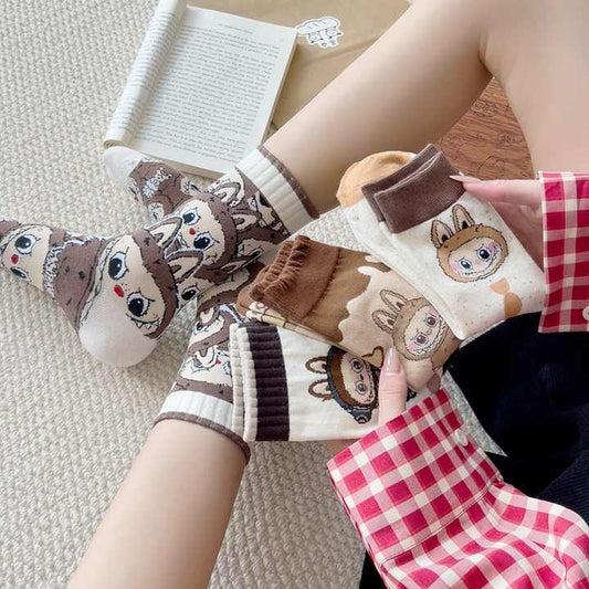 Absorbent Adult Average Size Cotton Socksجوارب لابوبو الكرتونية الجديدة من بوتو للنساء عالية الجودة مناسبة للخريف والشتاء
