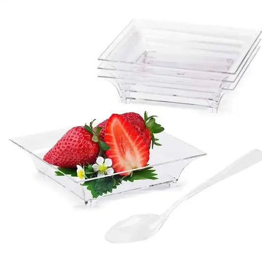 1 oz Small Dessert Plates with Tasting Spoons Square 