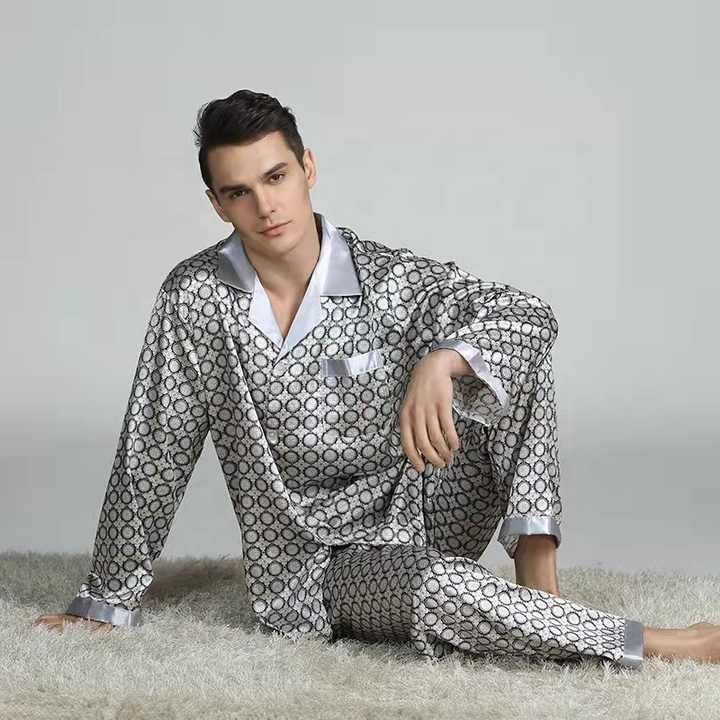 Men's Luxury Silk Satin Pajamas with Sleeves 