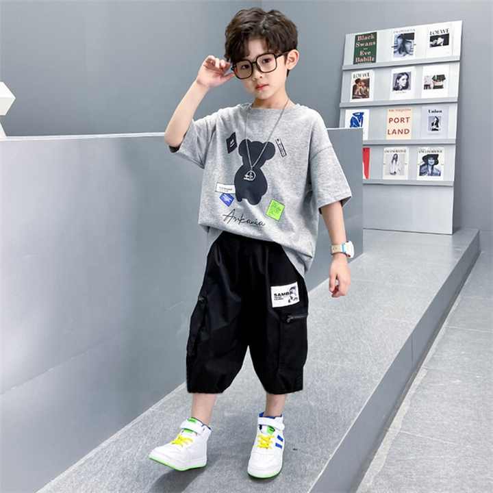 Latest design children boutique sportswear suit kids clothes baby boy summer clothes 2 pieces 
