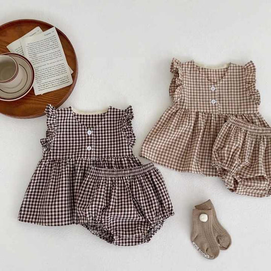 Baby Clothes Toddler Bodysuit 100% Cotton -فستان منقوش وشورت قصير