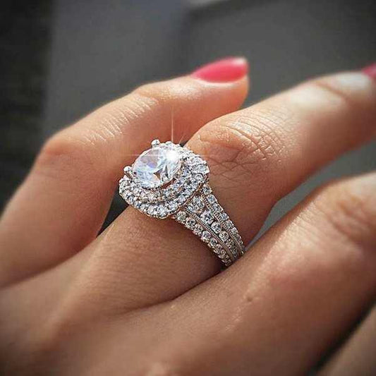 Bizuteria Wedding Diamant Gemstone Whit خاتم زركون فضي اللون للنسا-  ء