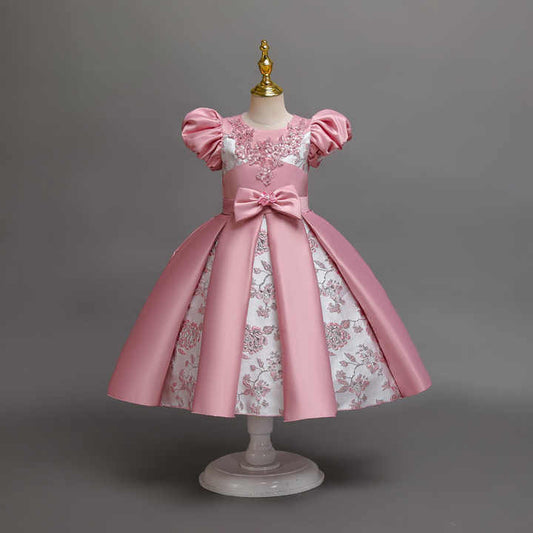 Summer Clothes Bow Satin Princess Dress فستان حفلات أعياد الميلاد