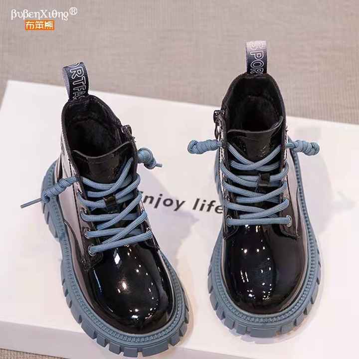 Conison Children's Shoes Korean Fashion Designer Candy Lace-up Boys Girls Autumn Winter PU Leather Outdoor Shoes 