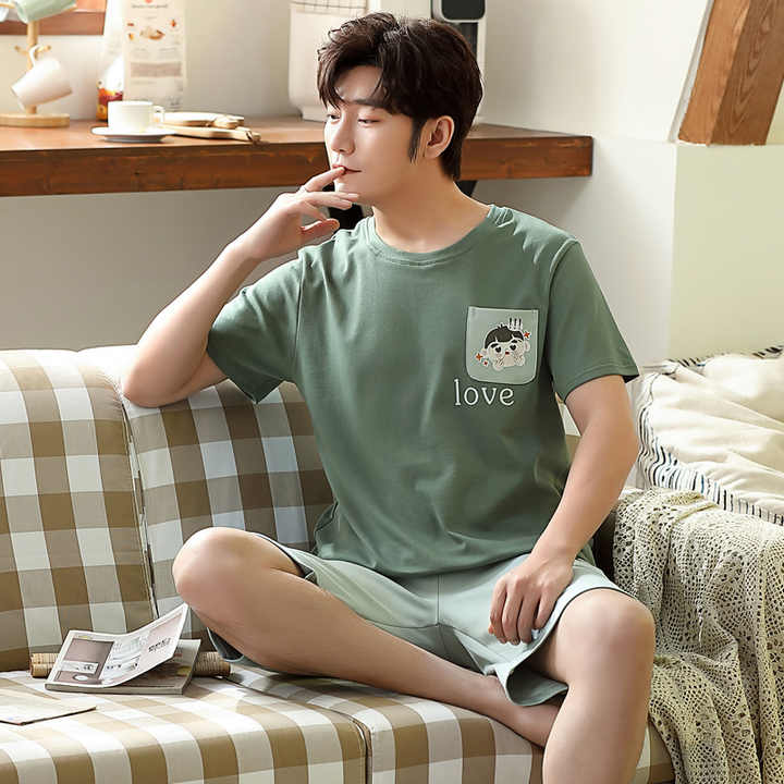 Plus Size Men's Pajamas, Men's Casual Cotton Pajama Sets, Summer Short Sleeve Pajamas 