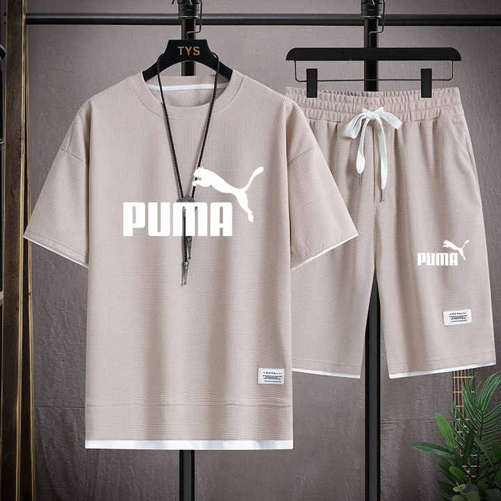 High Quality Men's Short Sleeve Top and T-Shirt Set Durable Breathable for Summer Outdoor Activities Printed Pattern 