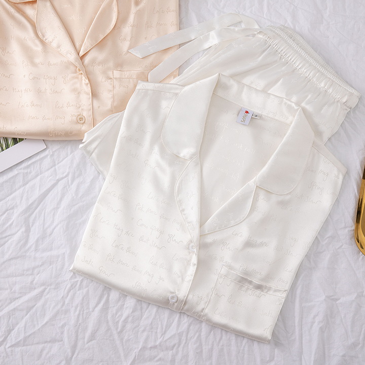 Huoyoung pajamas set, women's bedroom sets, two-piece jacquard pajamas, a pajamas suit of silk and satin, soft sleepwear for women 