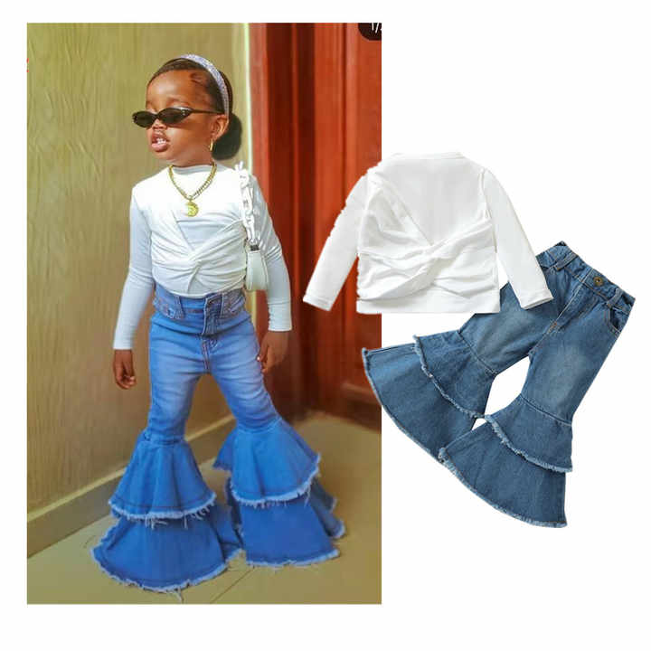 Fashion Kids Girl Clothing Set Jeans Bell-طقم ملابس بناتي عصري