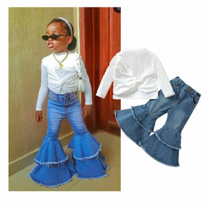 Fashion Kids Girl Clothing Set Jeans Bell-طقم ملابس بناتي عصري