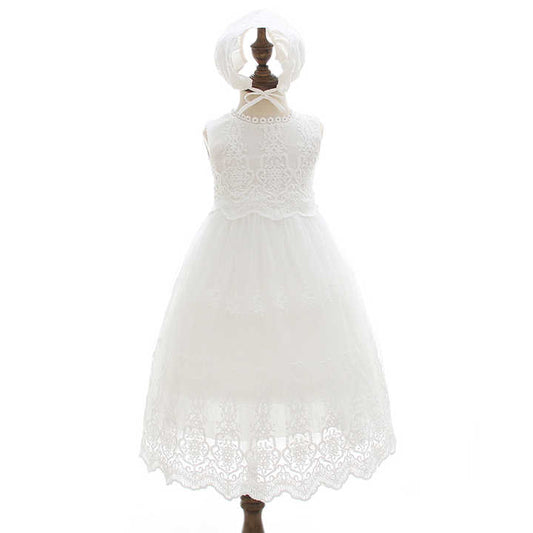 Clothes for Wedding With Hat فستان معمودية للأطفال حديثي الولادة