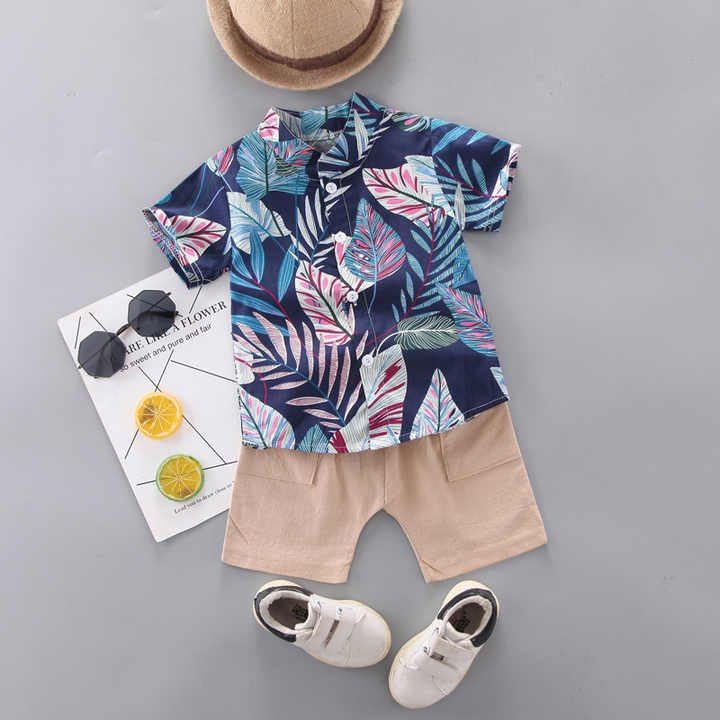 Summer New Style Boys Leaves-Summer Clothing Set 