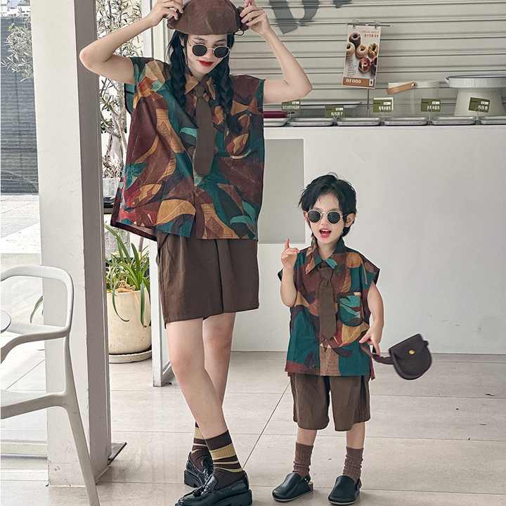 ملابس صيفية وصلت حديثًا ملابس للأم والابنة بنمط عتيق ، ملابس عائلية متطابقةNew Arrival Summer Clothes Mother and Daughter Outfits Vintage Style Family Matching Clothes