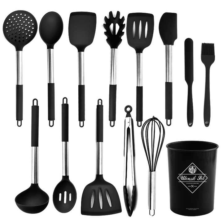 طقم أدوات طهي صغيرة من السيليكون - Silicone Mini Cookware Set with Metal Kitchen