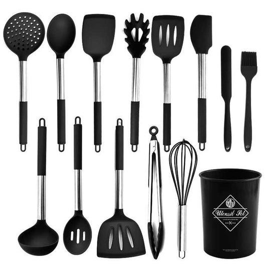 طقم أدوات طهي صغيرة من السيليكون - Silicone Mini Cookware Set with Metal Kitchen