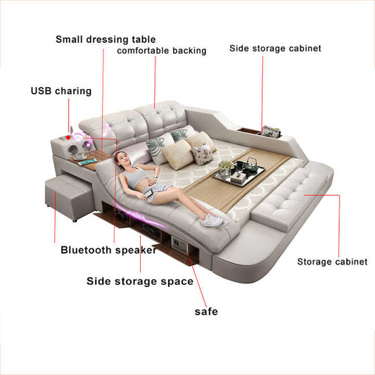 طاولة سرير ذكية بتصميم حديث متعددة الوظائف سرير بحجم كينغModern Design Smart Bed Table Multi Functional Bed King Size Bed